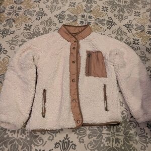 Women's Cream and Tan Sherpa Jacket